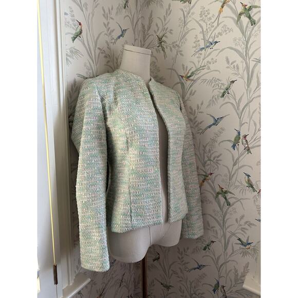 Bernard Zins Paris Tweed Blazer Women’s 4 Green Yellow Jacket Cropped - Picture 2 of 7
